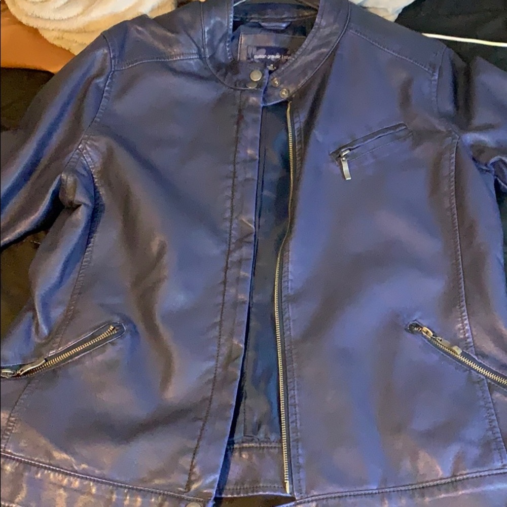 Blue leather jacket